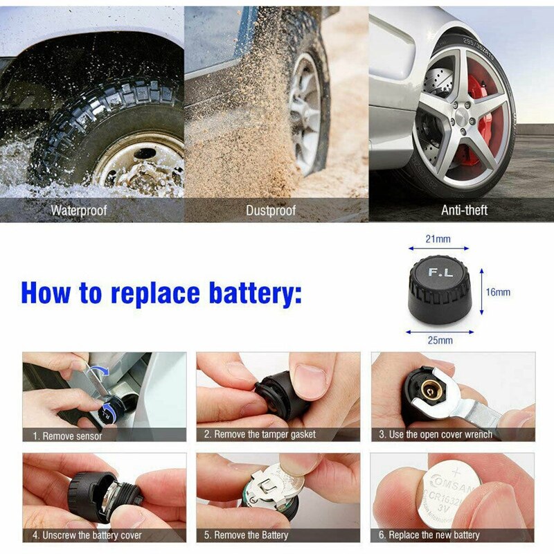 Car Tire Pressure Monitor System Wireless TPMS Car Tire Pressure Alarm Monitor System 4 External Sensor