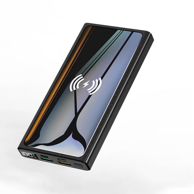 20000mah sem fio power bank 40w super rápido carregamento display digital bateria externa embutido cabos com lanterna para o telefone: black