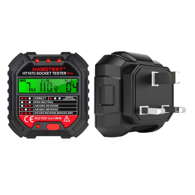 Testeur de ligne RCD, testeur de prise électrique, prise EU/UK/US HT107, Test de tension avec écran LCD: UK