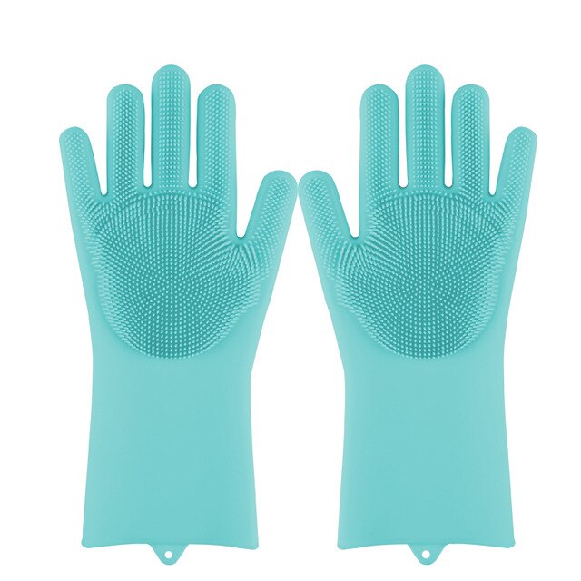 1 paire Silicone vaisselle lavage gant avec brosse de nettoyage cuisine ménage lavage gant 100% alimentaire vaisselle gants: Blue-1 pair / Thicker version