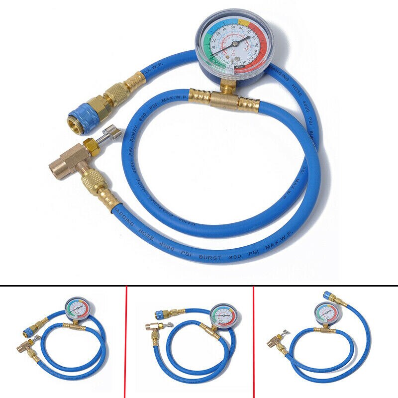 Car Air Conditioning Repair Tool R134a Air Conditioner Fluoride Tube Quick Release Refrigerant Connector Pressure Gauge