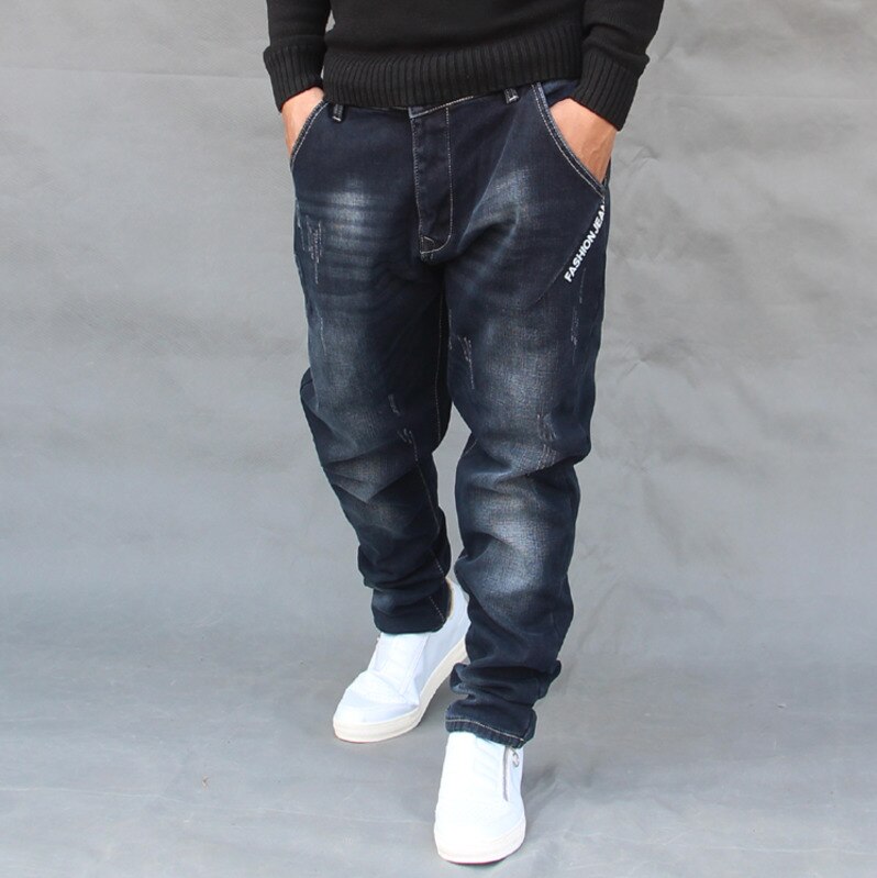 décontracté Hommes L'affaissement denim sarouel Homme Entrejambe bas jean Skateboard Pantalon Grande Taille Hip Hop baggy croix pantalon FSH13