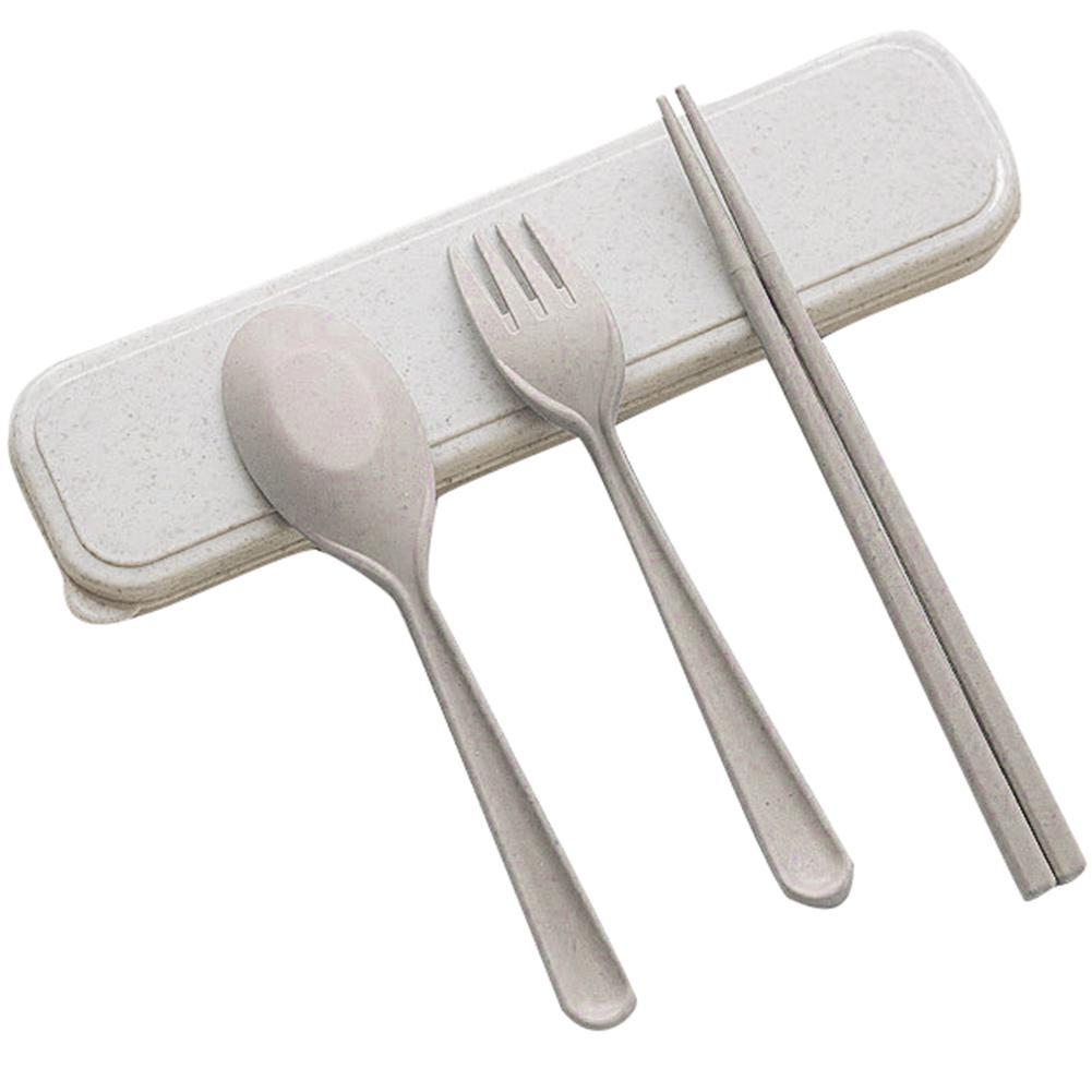Portable Wheat Straw Cutlery Travel Fork Chopstick Spoon Camping Picnic Set: Grey