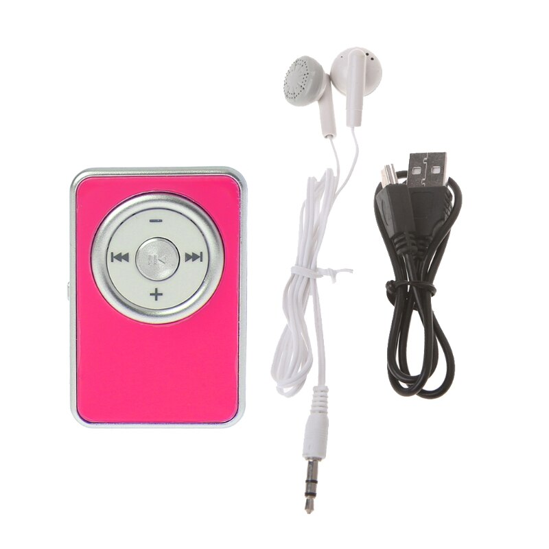 Mini klipp musik media  mp3 spelare stöd tf micro sd-kort med hörlurar usb-kabel: Rosa