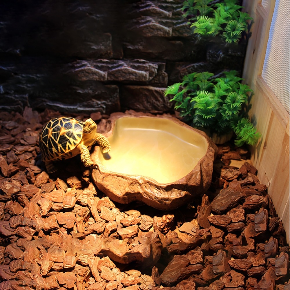 Plato de agua para reptiles e insectos, cuenco de agua, bandeja de alimentación para baño, tortuga Gecko, lagarto, serpiente, Tortuga, patrón de mármol, decoración para terrario grande