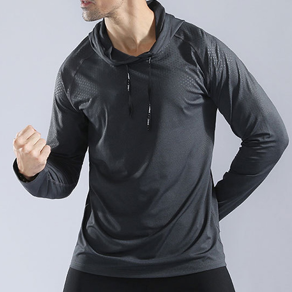 Barbok herr långärmade löparsportskjortor snabbtorkande gymtop wear fitness hoodies anti-svett andas jogging sportkläder