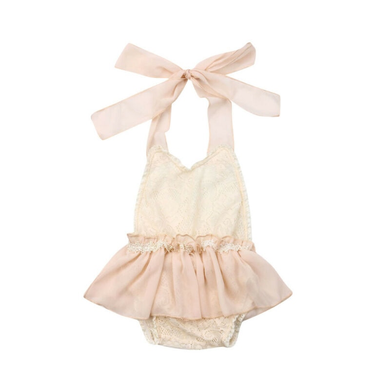 3-24m nyfødte baby pige blonder romper kjole halter romper jumpsuit outfits tøj sommer spædbarn baby tøj