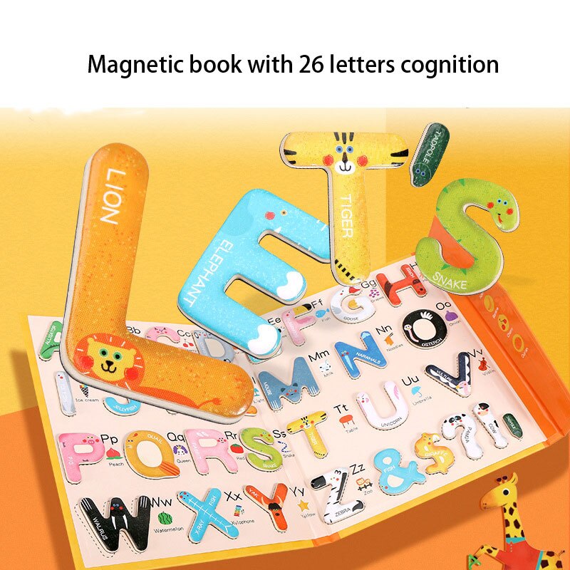 Vroege Onderwijs Baby Kinderen Puzzel Opvouwbare Draagbare Brief Cognitieve Bijpassende Magnetische Puzzel Baby Engels Magnetische Boek St