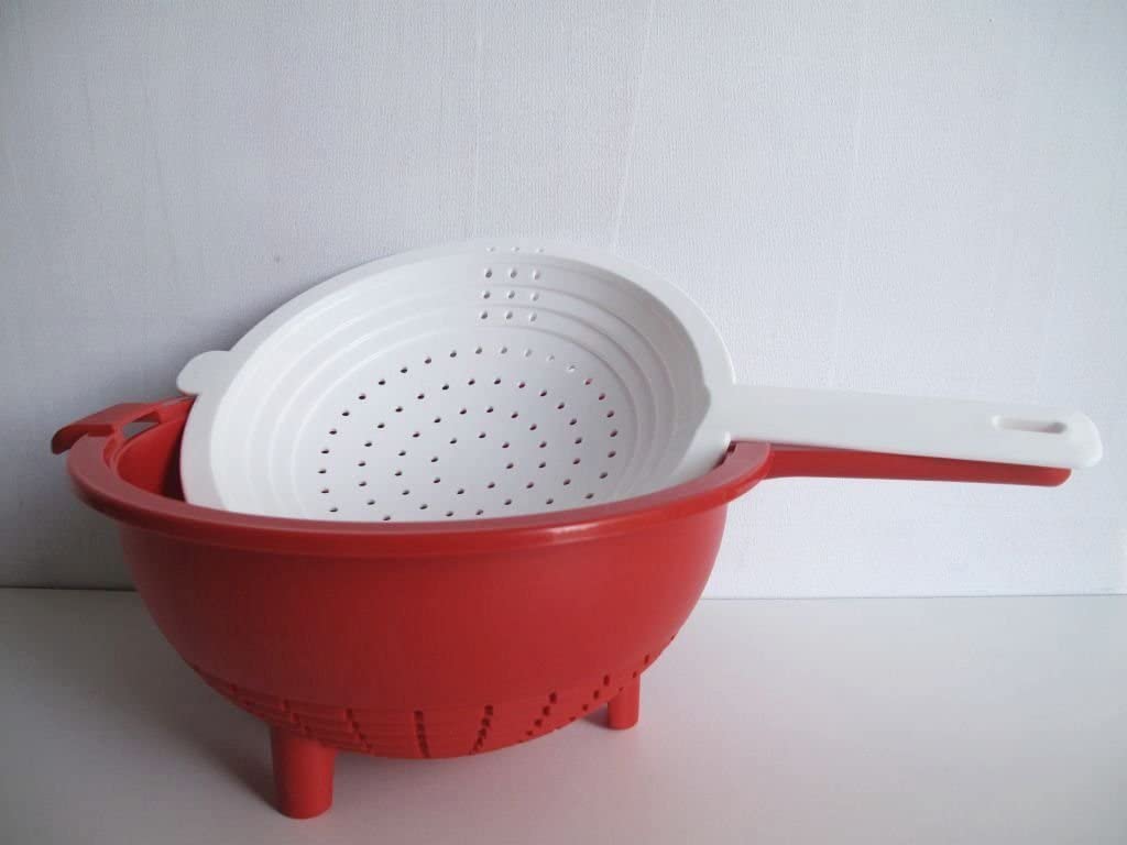 Tupperware Double Drainer, Saladin Kitchen Helper, Strainer Red-White Drainer Strainer