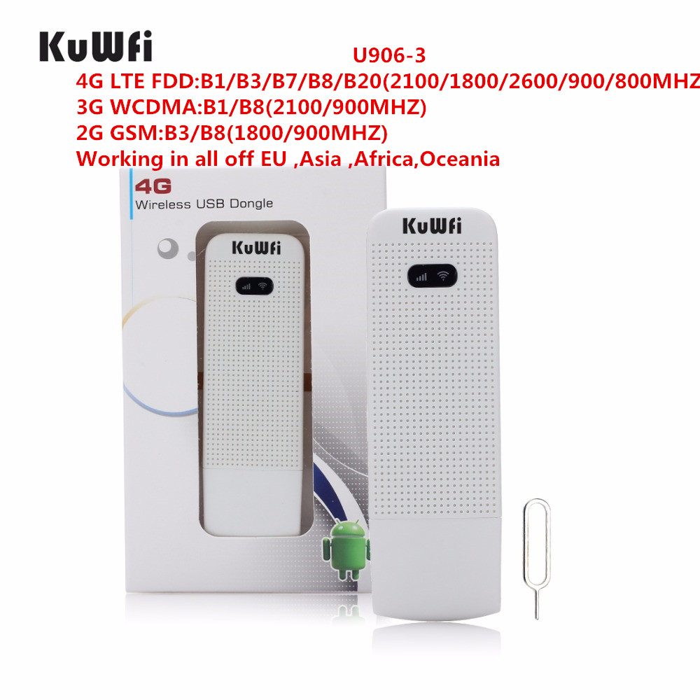 KuWFi 4G LTE Modem 3G/4G USB Dongle Mini Pocket Mobile Wifi Hotspots Unlocked Travel Car-Wifi Router With Sim Card Slot: U906-3