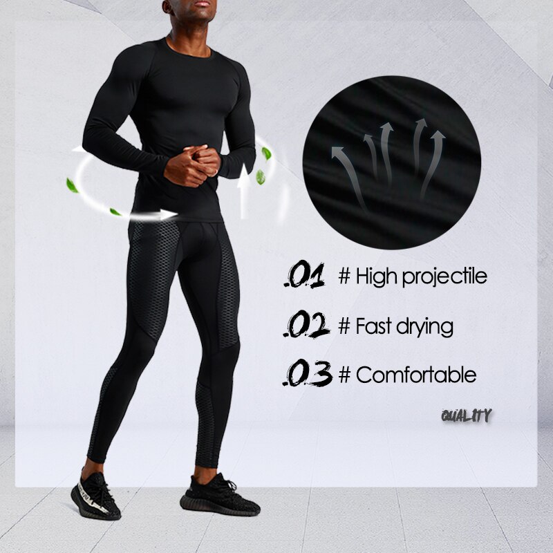 Mens Jogging T Shirt Compression Shirts Rashgard Tight-Fit Crossfit Long Sleeve Tshirt Gym Fitness Clothing Quick Dry Tee Shirt