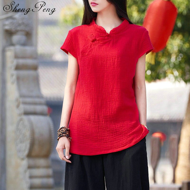 Vêtements traditionnels chinois pour femmes cheongsam top chemise en lin femmes élégantes blouses en coton et lin col mandarin CC068: 1