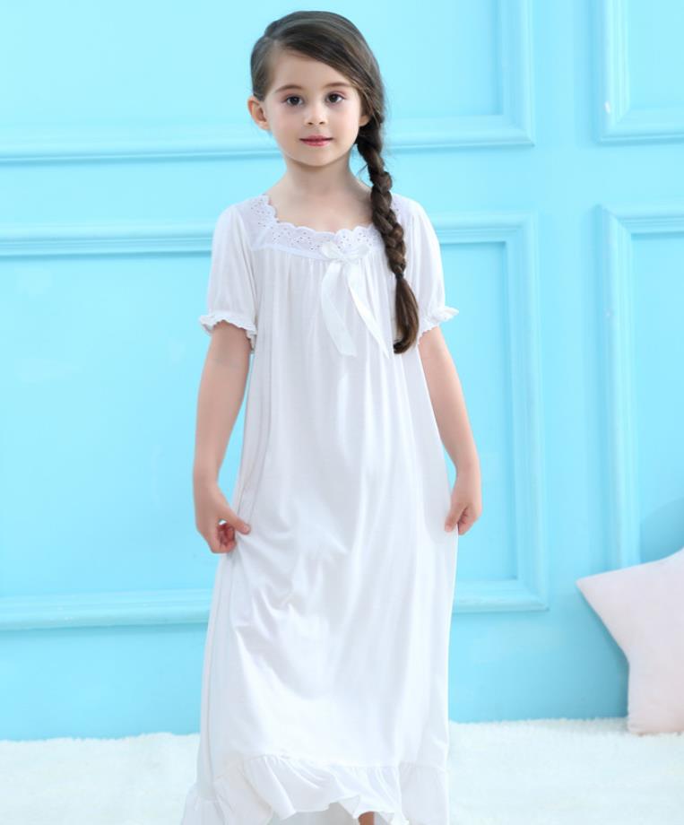 Meisjes Kant Patchwork Katoen Nachtjapon Kinderen Korte Mouw Zomer Slaap Jurk Kinderen Thuis Kleding 3-12Y Ws1403