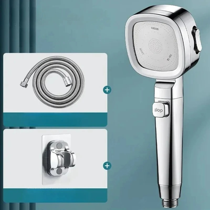 Cabezal de ducha de refuerzo de presión fuerte, calentador de agua de baño, juego de ducha para el hogar: Gris claro