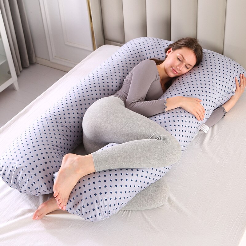 Almohada de apoyo para dormir de algodón para mujeres embarazadas, cojín de maternidad con estampado de conejo en forma de U, para dormir en el lado del embarazo