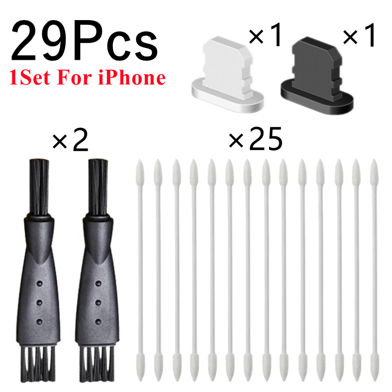 29Pcs Cleaning Brush Phone Charging Port Dust Plug For iPhone Mi Type C Speaker Watch Screen Cleaner Kit Keyboard Cleaning Tool: black