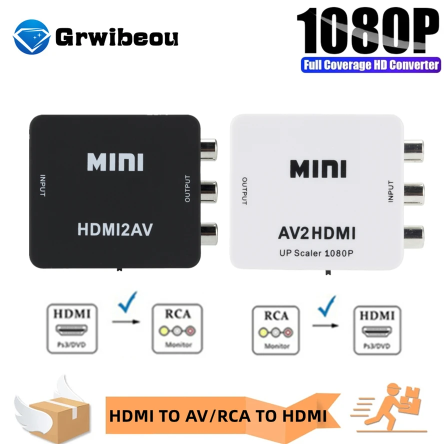 Adattatore convertitore AV compatibile HDMI a RCA mini scatola Convertitore scaler AV composito video RCA AV CVSB L/R per PC proiettore HDTV