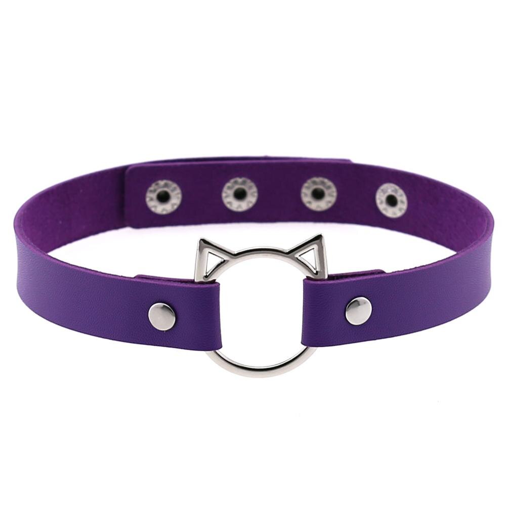 PHYANIC Trendy Woman Gothic Punk PU Chokers Leather Cute Hollow Cat Collar Choker Jewelry Accessories: purple