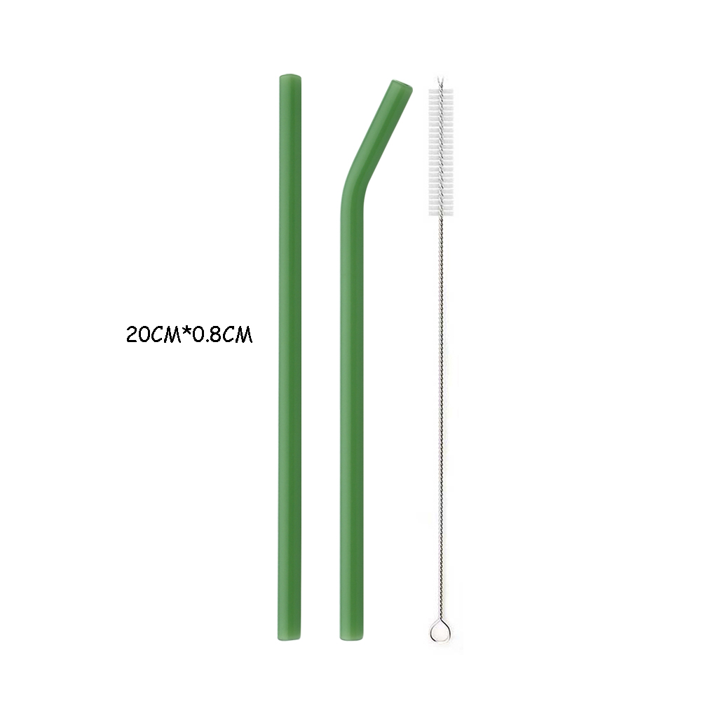 Eco Friendly Reusable Drinking Straws High Borosilicate Glass Straws for Smoothies Straws Cocktails Bar Accessories with Brushes: 2pcs green