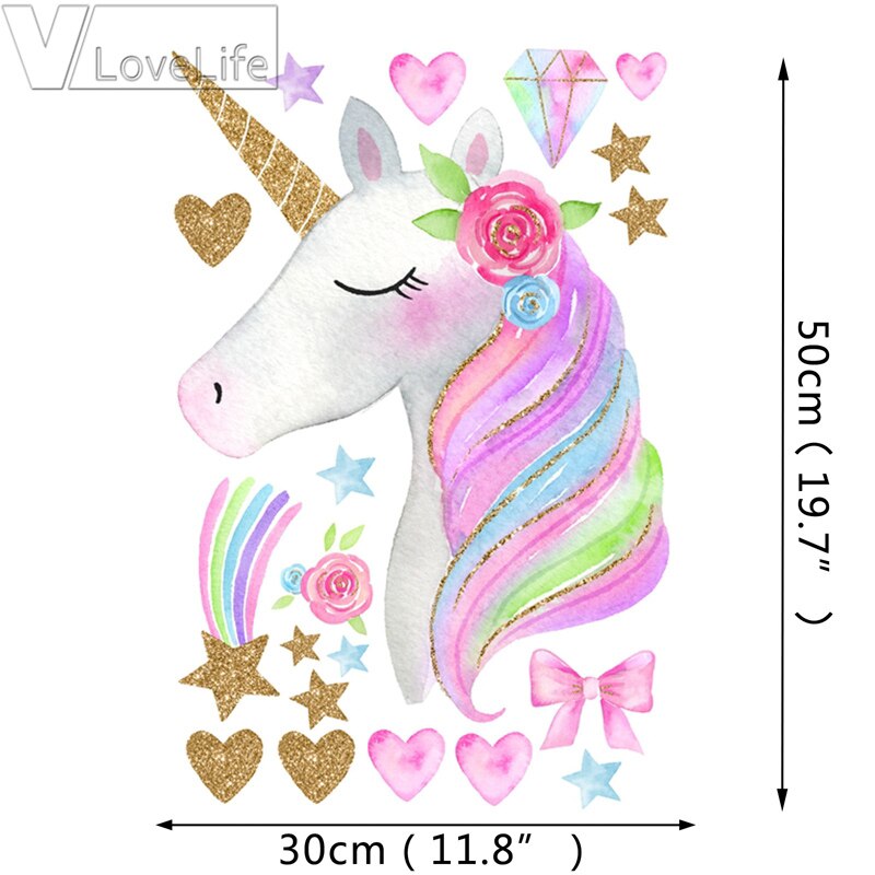 1 set eenhoorn spiegel muurstickers slaapkamer muurdecoratie pvc muurstickers huisdecoratie woonkamer voor kind mooi onkruidfeestje: C