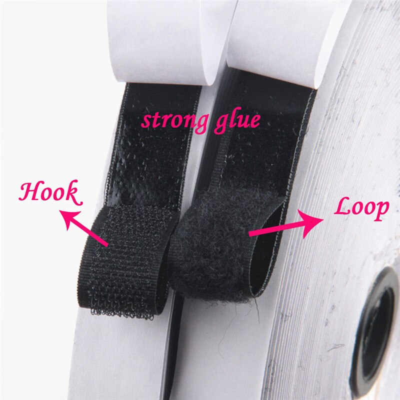 2M Black White Adhesive Double Hook And Loop Fastener Tape Nylon Multi-sizes Magic Sticker Tape With Strong Glue