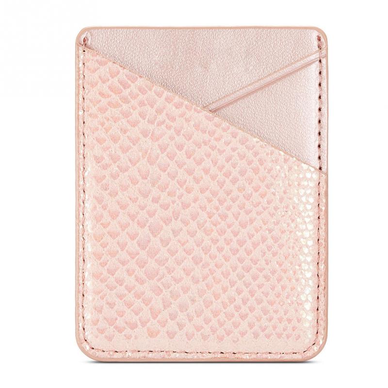 Portatarjetas para teléfono móvil de , funda de almacenamiento para tarjetas de crédito, billetera con bolsillo trasero, soporte Universal de cuero PU con pegatina para tarjetas: Rosa