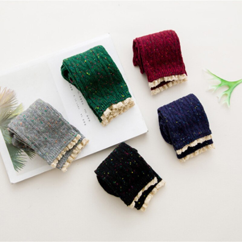 Damen-socken im japanischen retro-stil mit spitze, süße, dicke flor-socken, herbst- und wintersocken