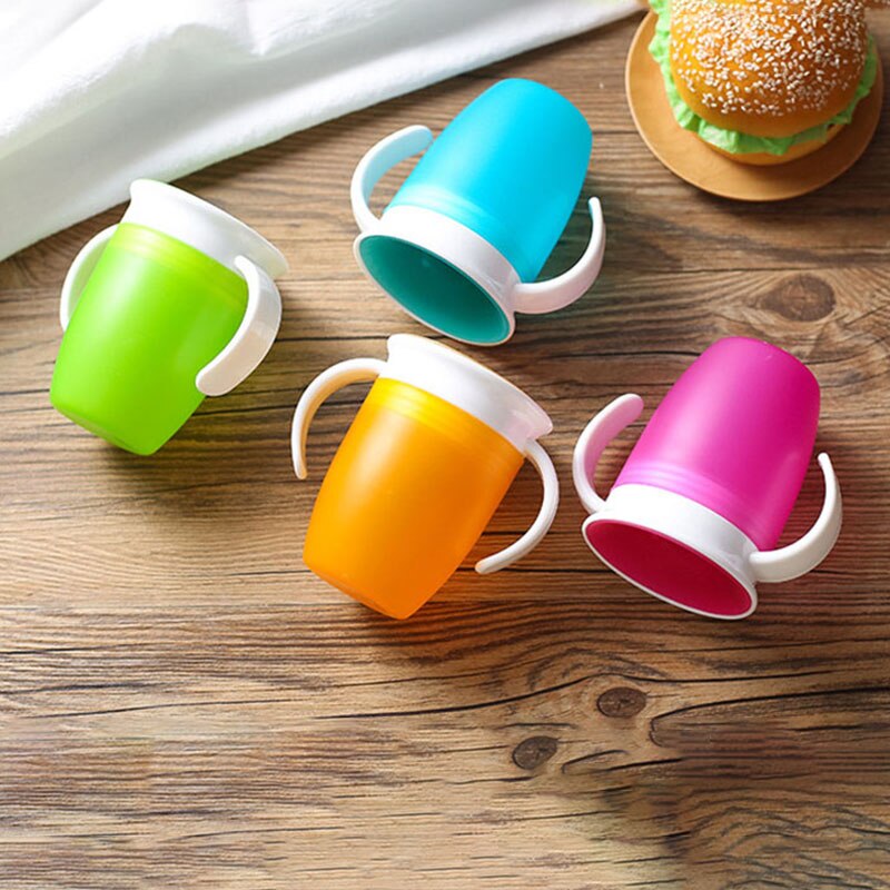 Gobelet en plastique étanche à 360 degrés, apprentissage pour bébé, gobelet magique pour enfants, biberon d'eau rotatif avec couvercle rabattable à Double poignée