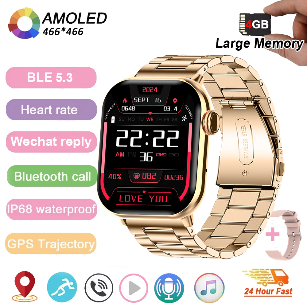 Nuovo Memoria da 4 GB Smartwatch Schermo Amoled Lettore MP3 MP4 Bluetooth Condivisione di rete APP Negozio ChatGPT Smart AI Orologio da uomo Sportwatch: Blu