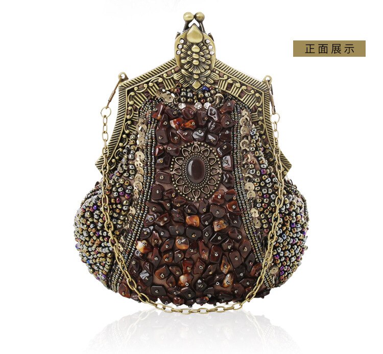 Borduren Kralen Vrouwen Avond Party Bags Handgemaakte Vintage Clutch Vrouwelijke Telefoon Portemonnee Banket Bruiloft Bruids Jurk Handtassen: khaki