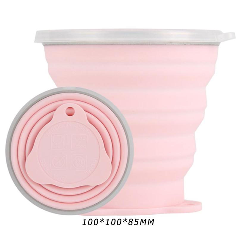 Opvouwbare Siliconen Cups Slijtvaste Intrekbare Siliconen Cup 270Ml Wandelen Picknick Drinken Mok Inklapbare Water Cups: Pink