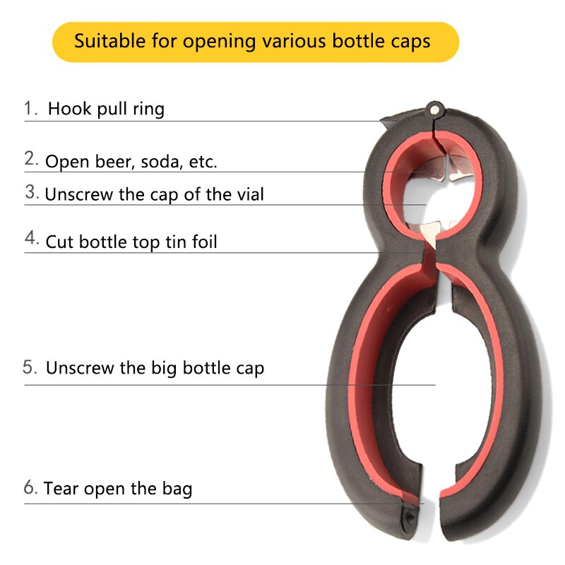 6 in 1 Multi Function Twist Bottle Opener, All in One Lid opener 8 shaped Gripper Can Wine Beer Lid Twist Off Jar Opener Claw
