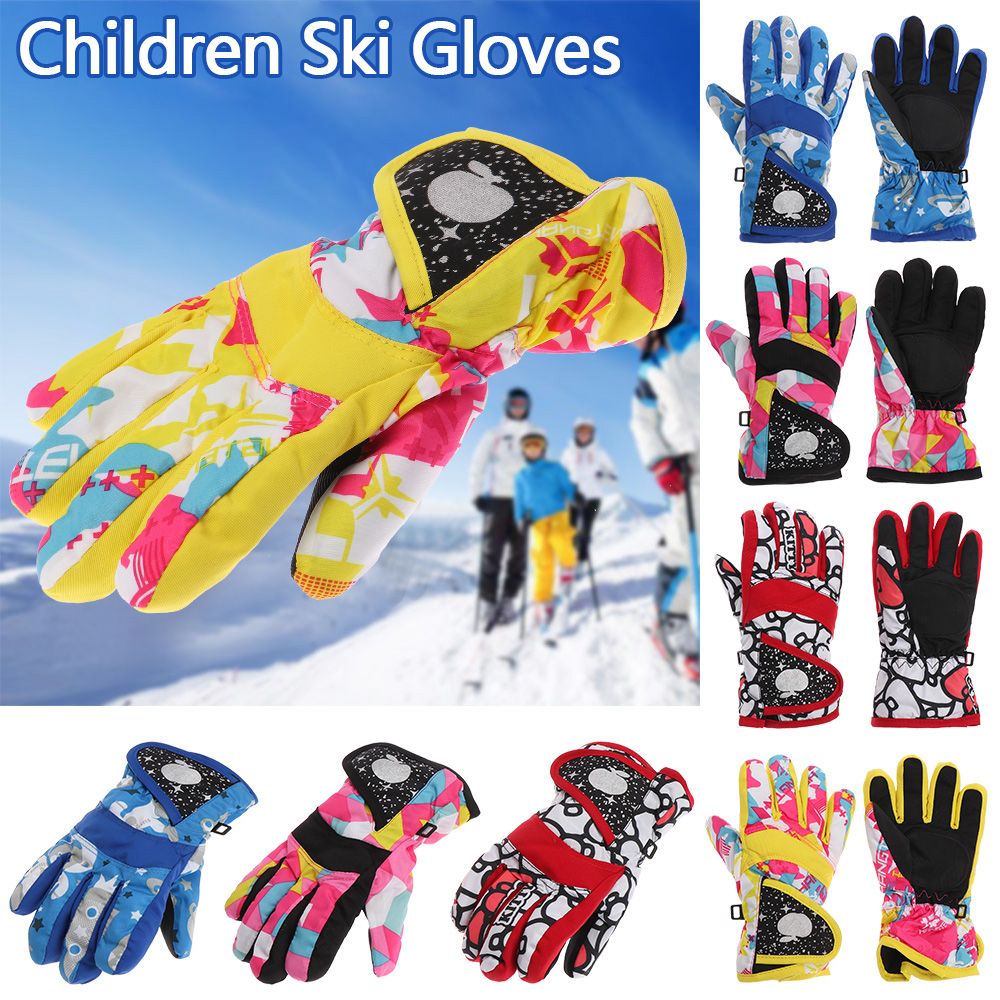 Winter Must Thicken Warm Windproof Waterproof Children Ski Gloves Snow Snowboard Outdoor Riding Long-sleeved Mitten
