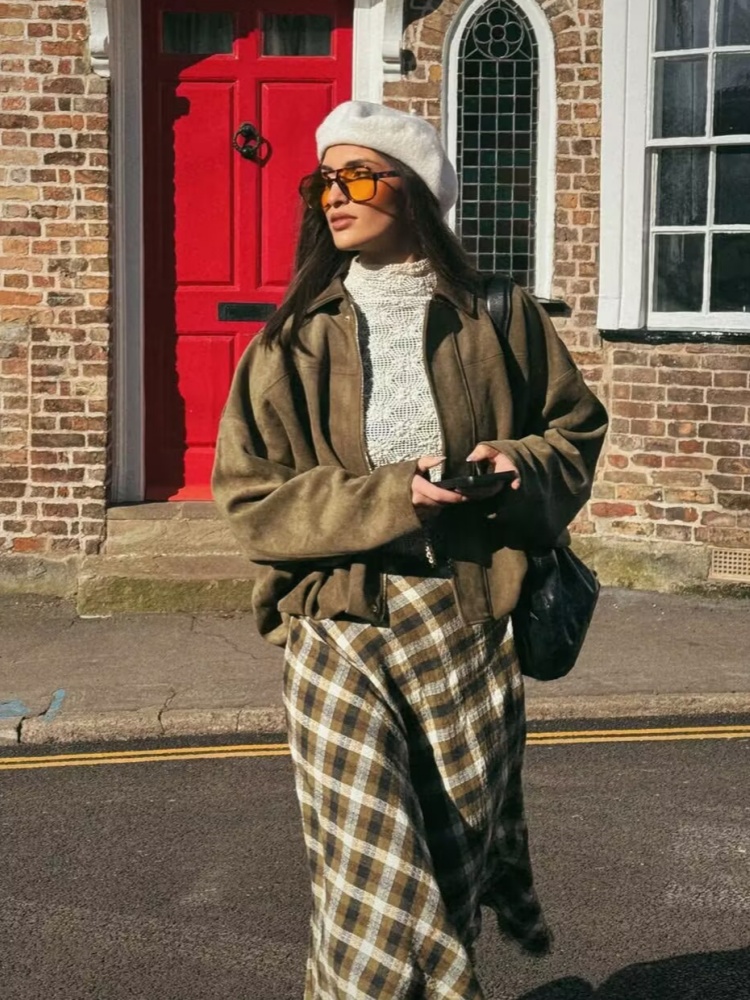 Herbst Und Winter Frau Bomber Jacke Neue Wildleder Material Reißverschluss Lokomotive Outwears hoch Straße Elegante schick Für Frau