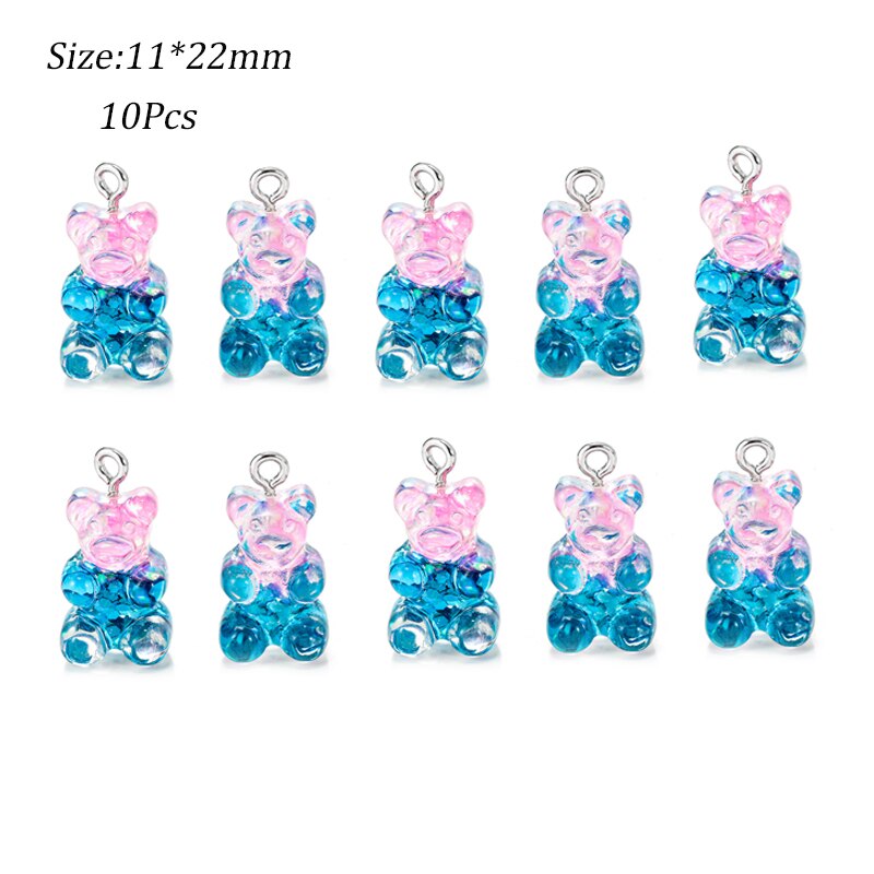 Schattige gummybeer hanger bedels voor ketting armband oorbellen sieraden doe-het-zelf bevindingen kristal kleur beren kerst 2.2 x 1.1cm: 10 stuks c