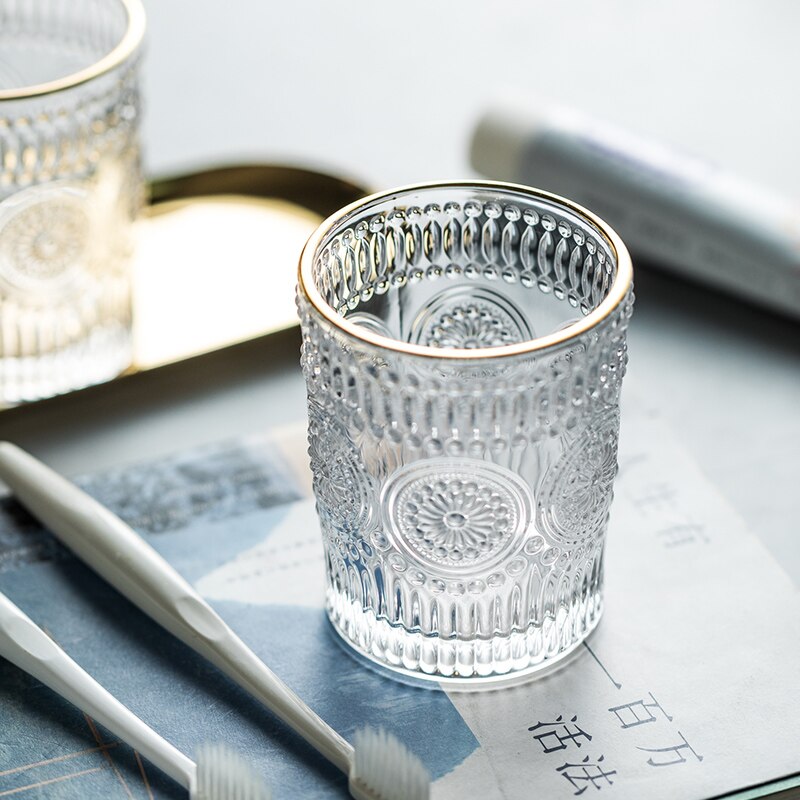 300ml Luxury Glass Couple Mouthwash Cup Pair Home Hotel Miaojin Wash Cup Three-piece Set Modern Bathroom Decoration Accessories