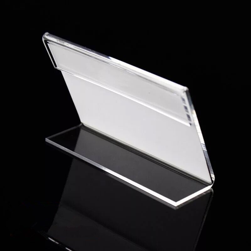 10pcs 7*10cm Acrylic Clear Plastic Desk Sign Label Stand L Shape Table Card Price Tag Holders Frame Label Tag Paper Display