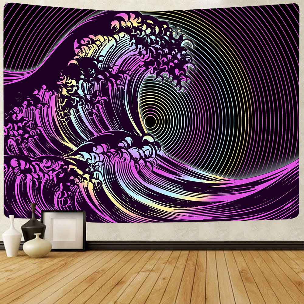 Simsant Trippy Mushroom Tapestry Great Ocean Wave Kanagawa Wall Hanging Tapestries for Living Room Bedroom Home Decor