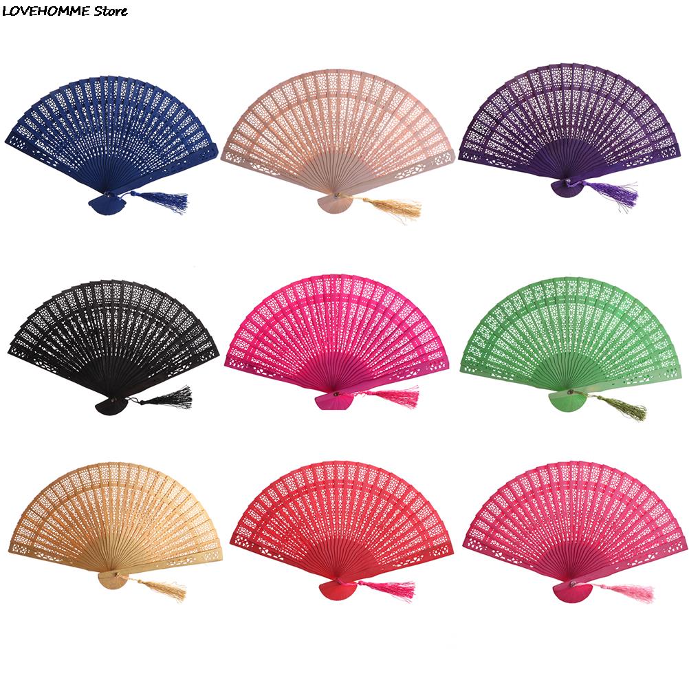 Multi Kleur Chinese Vintage Hout Holle Gesneden Hand Fan Opvouwbare Fan Pocket Fan Party Gunsten