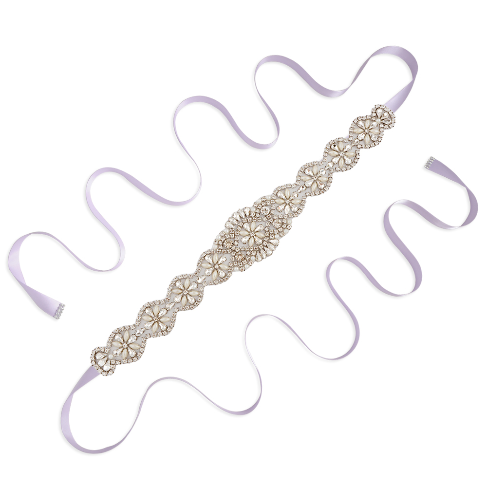 TRiXY S161-G Goldene Braut Gürtel für Frauen Strass Gürtel Braut Gürtel Hochzeit Schärpe Gürtel Gold Strass Applikationen: Lavendel