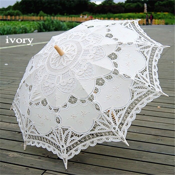 Sun Umbrella Cotton Embroidery Bridal Umbrella White Ivory Battenburg Lace Parasol Umbrella Wedding Umbrella Decorations
