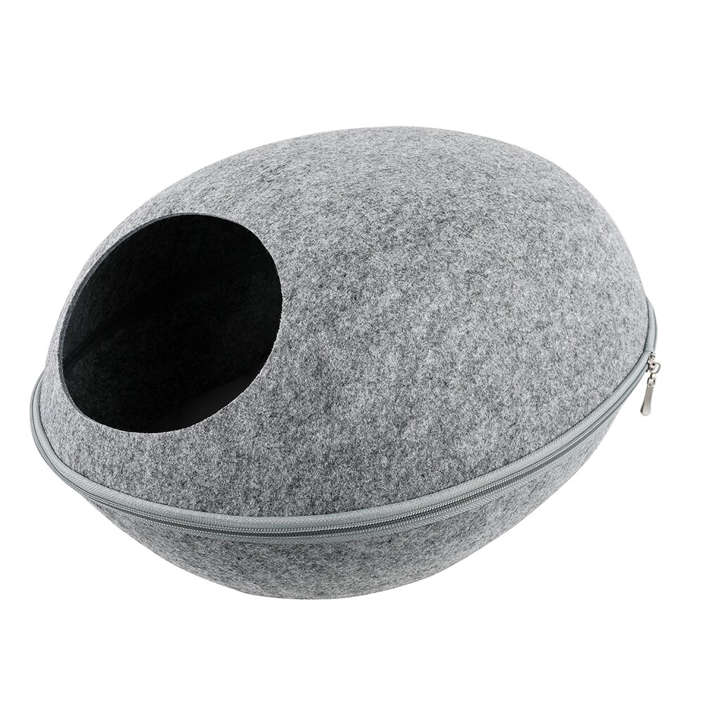 Rits kattenbed voor katten grotbed van natuurlijk vilt comfortabel kattenhuis met kussen: Lichtgrijs