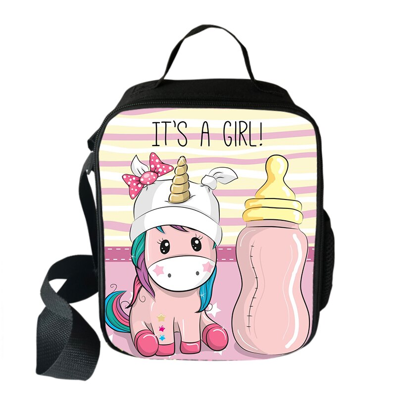 Bolsa de almuerzo estampada con de unicornio y poni para niños y mujeres, fiambrera aislante para Picnic, bolso cruzado, suministros escolares