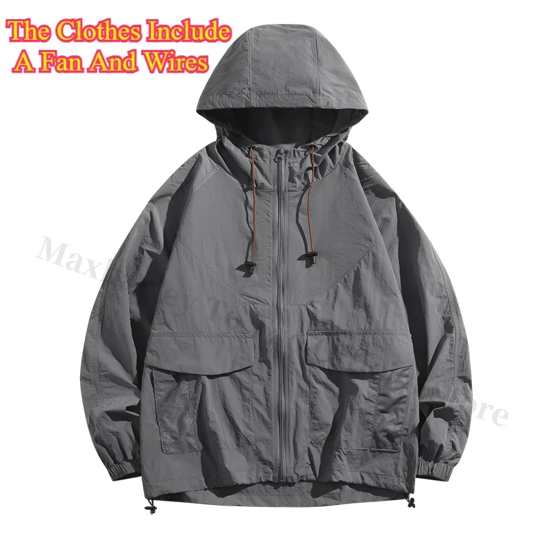 USB Air Conditioner Jacket Cooling Fan Skin Coats -15 ℃ Refrigeration Work Clothes Unisex Bicycle Camping Heat Protection Tops: L / GRAY