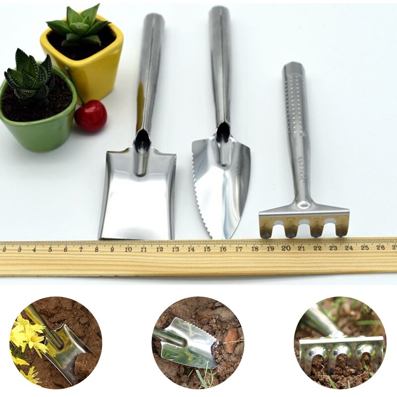 3PCS Garden Tool Set Cast-Aluminum Heavy Duty Gardening Kit Including Hand Shovel Transplant Hand Trowel Tilling Hand Rake