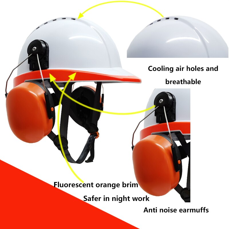 DARLINGWELL Safety Helmet with Earmuffs Hearing Protection Work Cap Protective Hard Hat Outdoor Riding Climing Working Helmets