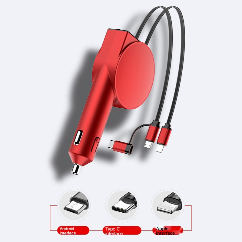 Vogek 60W Car Charger Qc3.0 Fast Charging Station Dual Telescopic Charging Cables Universal Usb Power Adapter For Iphone 13