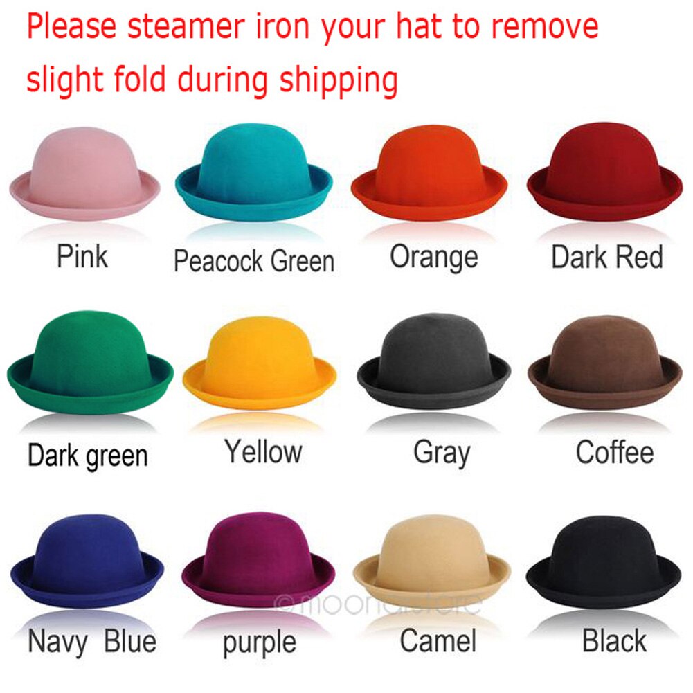 Moda retro filcowy kapelusz kobiety wełniany fedora meloniki kapelusz czapka dla pań dziewczyny zimowa, jesienna zwykły okrągły kapelusz