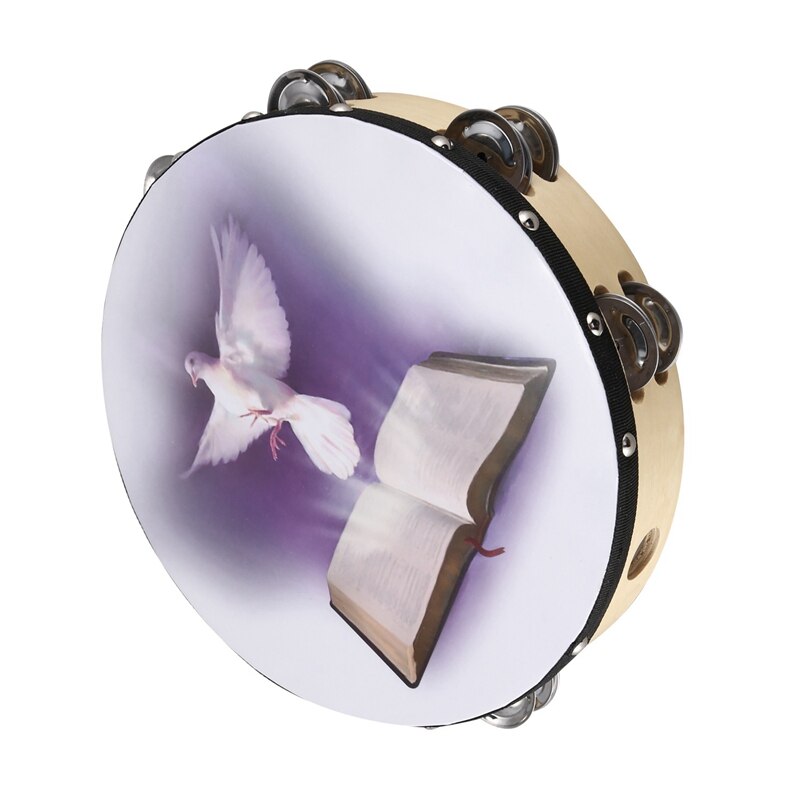 Tambourin en bois 10 pouces, Pigeon, Instrument de Percussion, musique Bible, Double rangée, Jingle