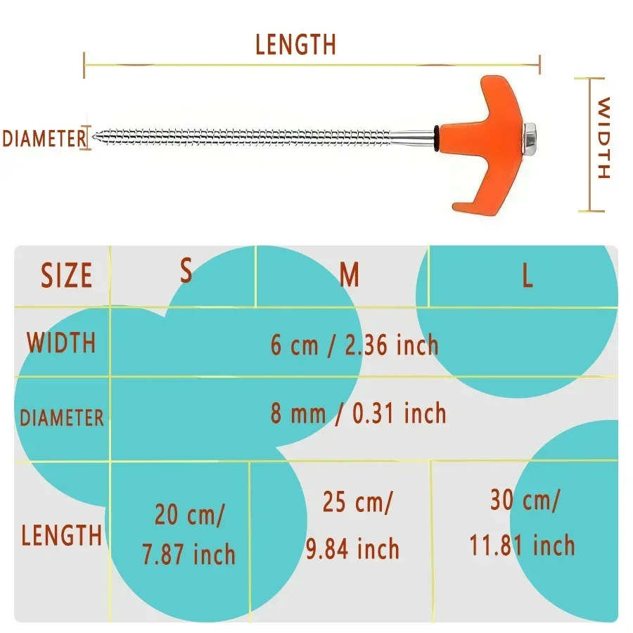4 Stuks Outdoor Tent Nail 20/25/30 Cm Schroef Anker Stakes Haringen Schroef In Tenten Peg grond Nagels M8 Koolstofstaal Camping Trip Tent Peg